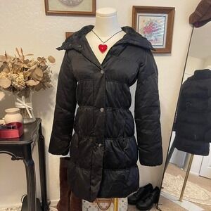 Larry Levine Down Puffer Coat Black Faux Fur Hood Warm Winter Jacket